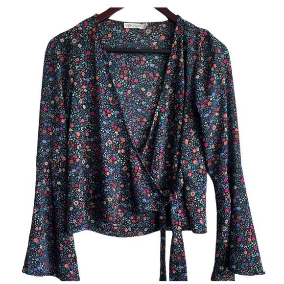 Chloe & Katie Women Crop Top XS Floral Print Wrap Y2K Retro Boho Hippie Festival - Picture 1 of 9